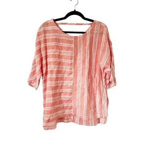 Caslon Red and White Stripes 100% Linen‎ Short Sleeve Top Medium